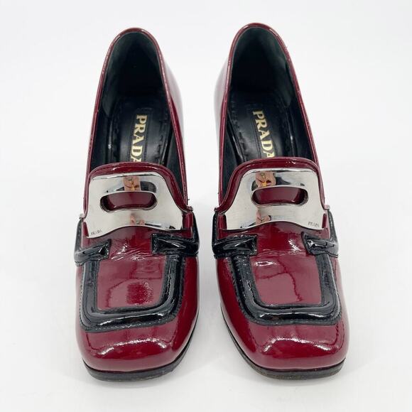 Prada Fall 2010 Burgundy Patent Leather Square Toe Loafer Pump Heel size IT 36 - Picture 6 of 15